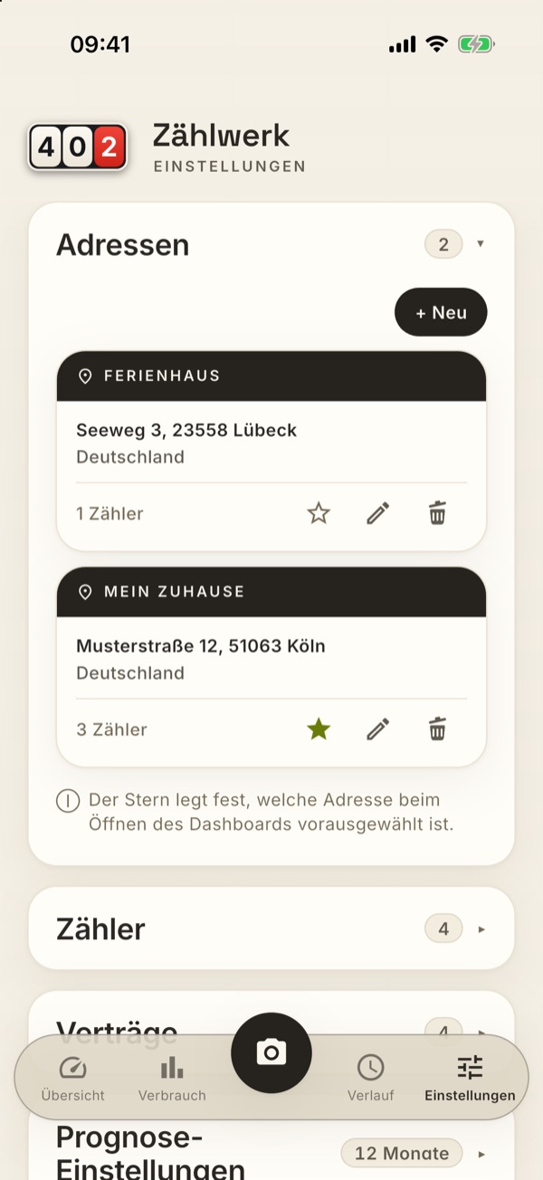 Die Karte Adressen