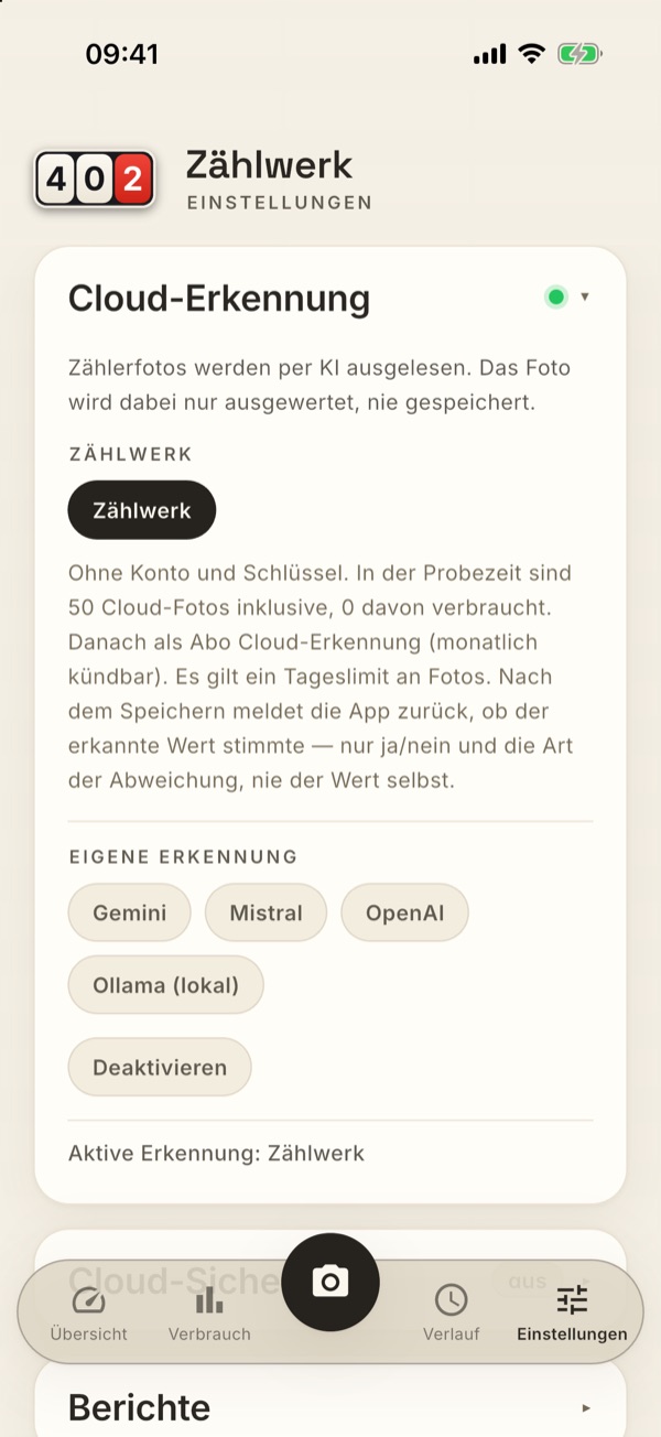 Die Karte Cloud-Erkennung
