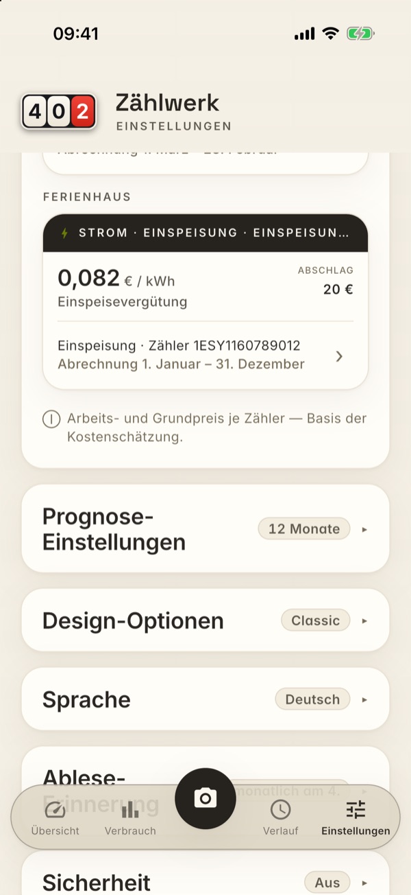 Der Einspeisevertrag in der Verträge-Karte