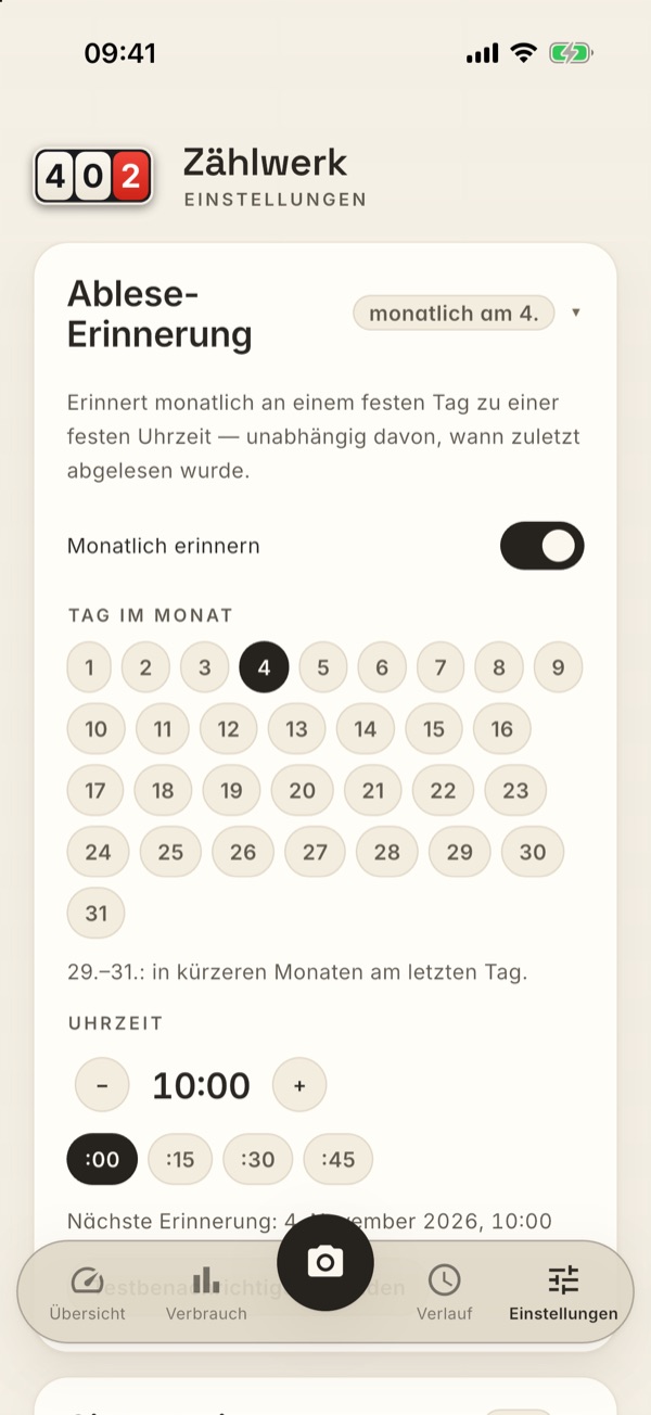Die Karte Ablese-Erinnerung