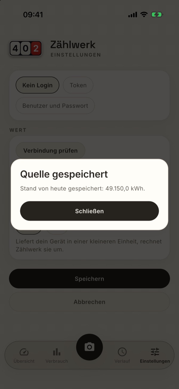 Nach dem Speichern: der erste Stand ist geholt