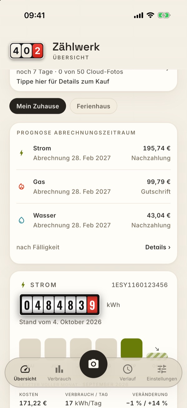 Die Prognose-Karte ganz oben in der Übersicht