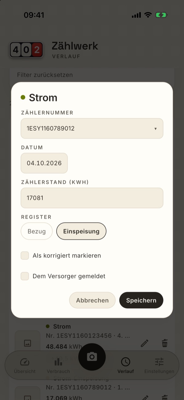 Eine Ablesung bearbeiten