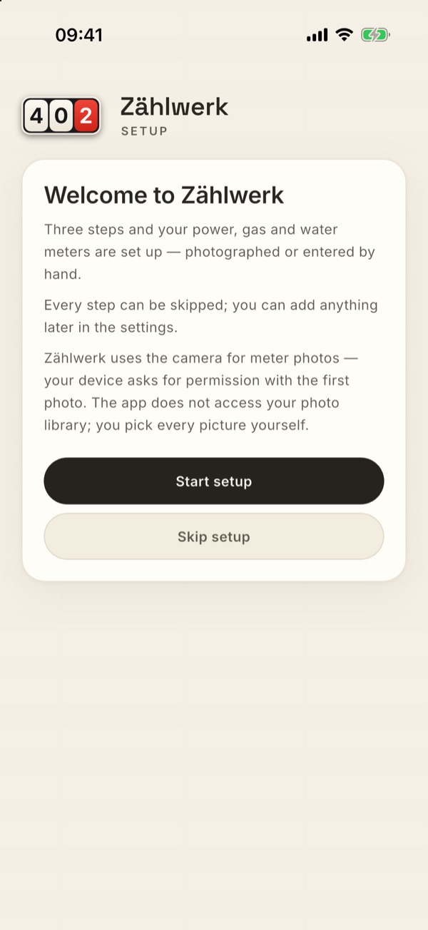 The welcome step: start or skip setup