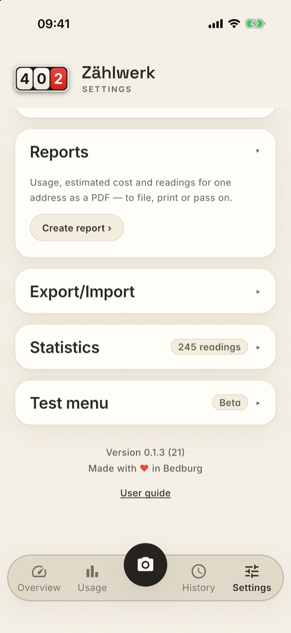 The Reports card in Settings