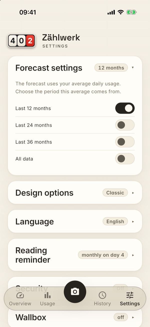 The Forecast settings card