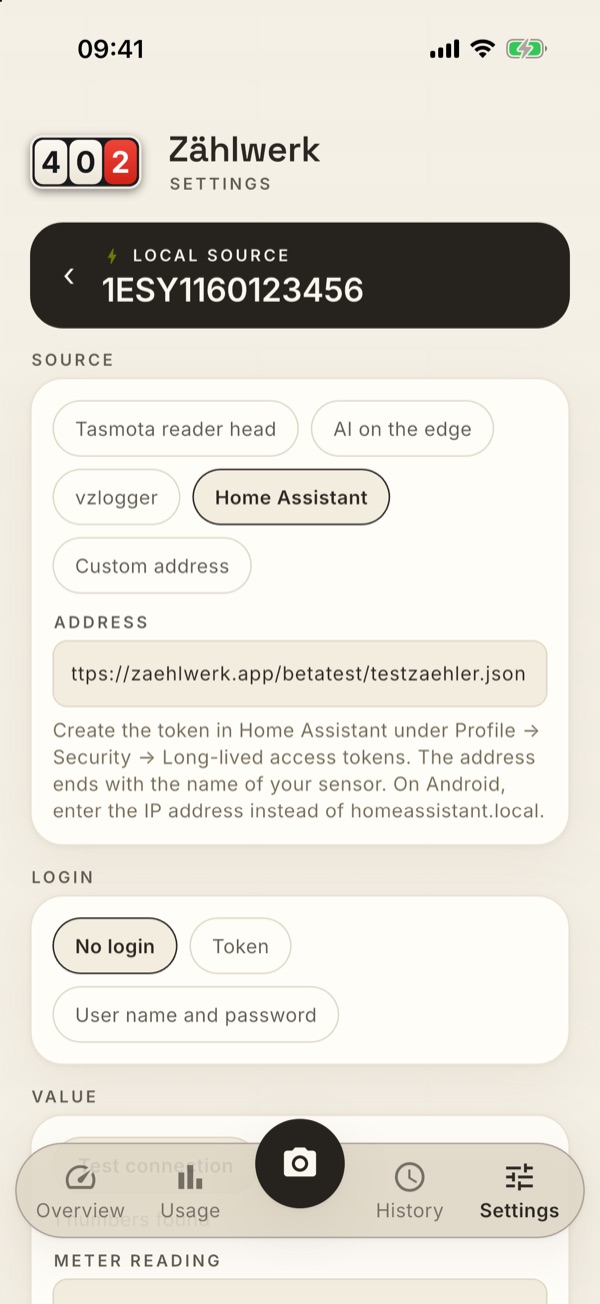 The page for setting up a source