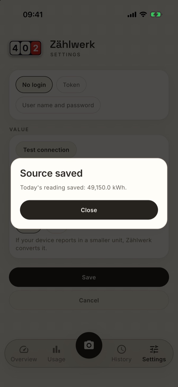 After saving: the first reading has been fetched