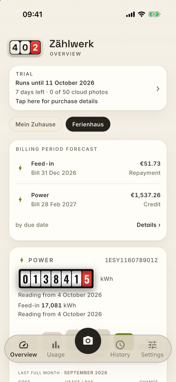 The forecast card with the feed-in row