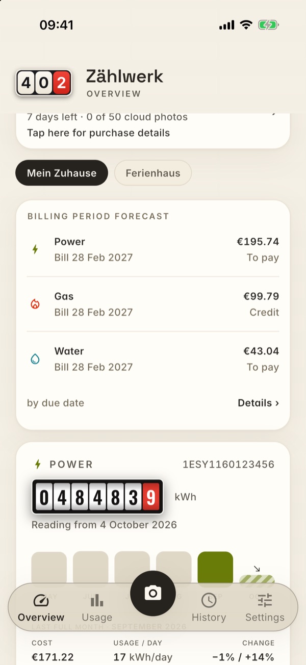 The forecast card at the very top of the Overview