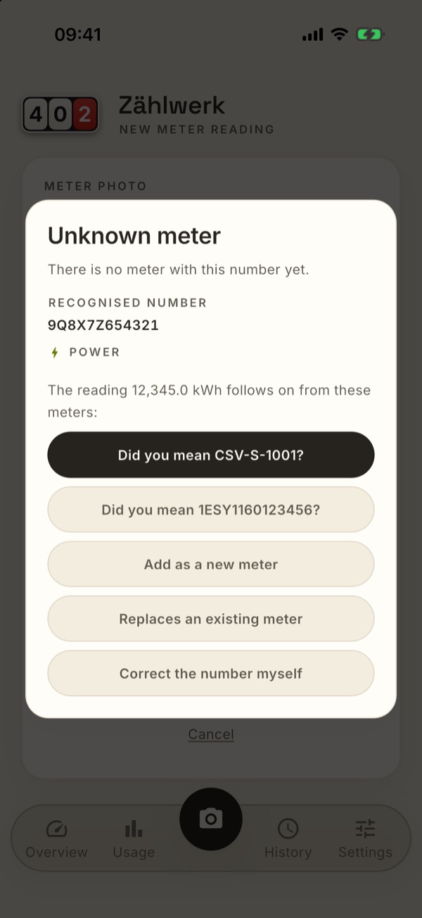 The “Unknown meter” dialog