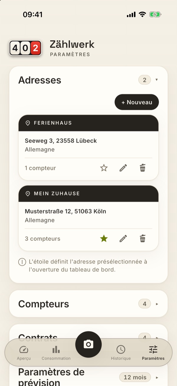 La carte Adresses