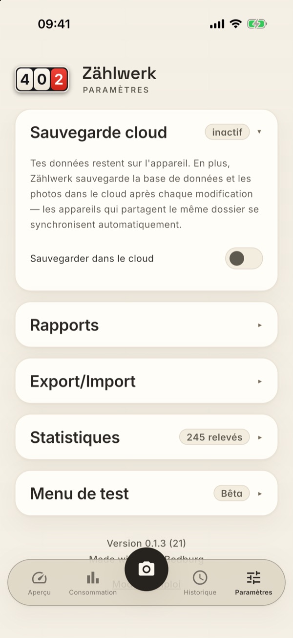 La carte Sauvegarde cloud