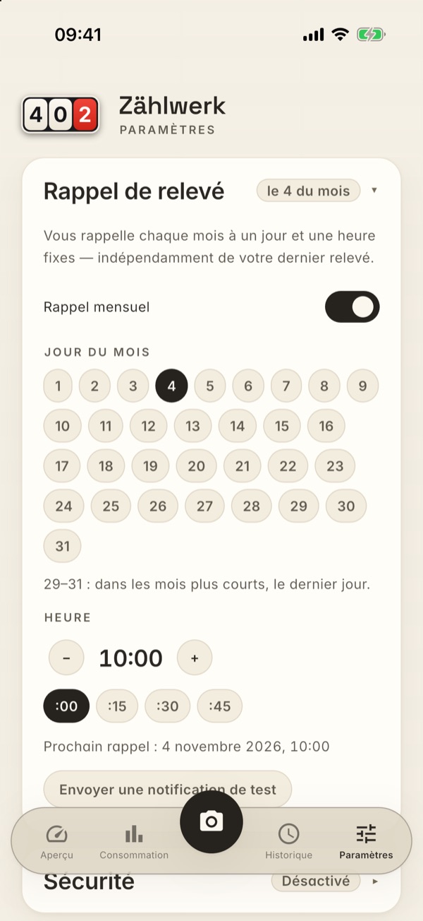 La carte Rappel de relevé