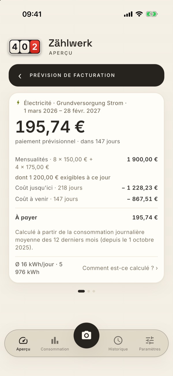 La page de détail de la prévision avec le calcul