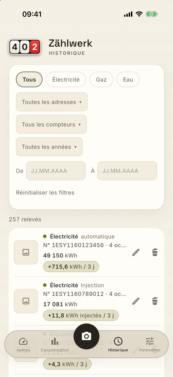 Dans l’historique, un relevé récupéré porte le mot « automatique »