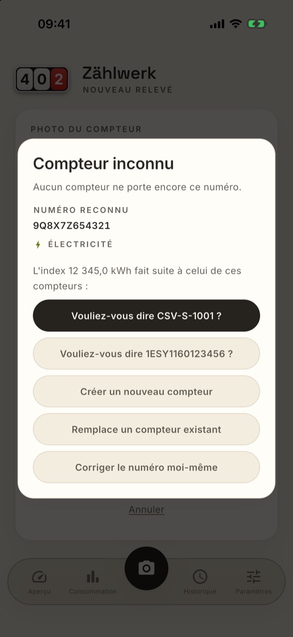 La boîte de dialogue « Compteur inconnu »
